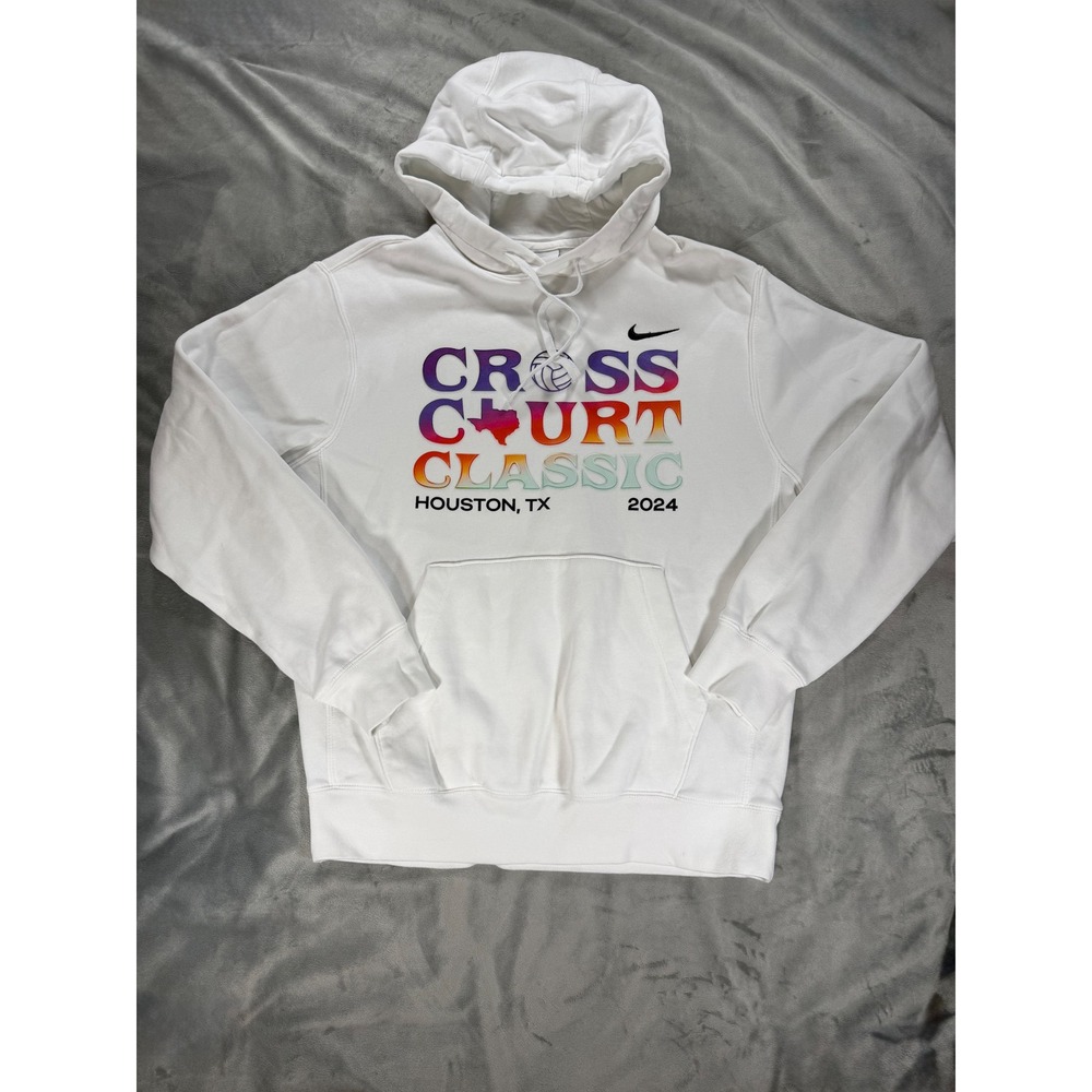 Nike Womens S White "Cross Court Classic" Volleyball Hoodie Pullover Sweatshirt